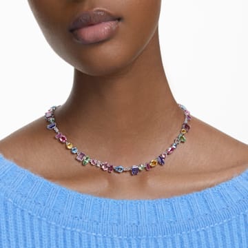 Gema necklace, Mixed cuts, Multicolored, Rhodium plated - Swarovski, 5613738