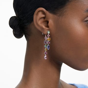 Gema drop earrings, Asymmetrical, Long, Multicolored, Rhodium plated - Swarovski, 5613740