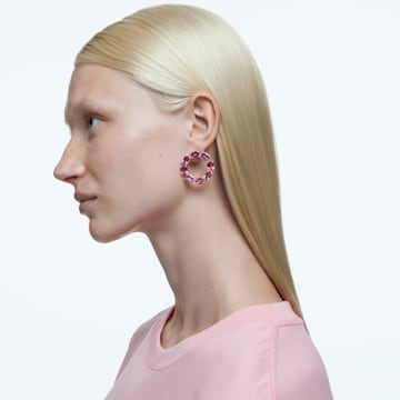 Millenia 大圈耳环, 圆形、八角形切割, 粉红色, 镀铑 - Swarovski, 5614296