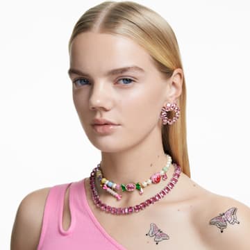 Millenia hoop earrings, Circle, Pear cut, Pink, Rose gold-tone plated - Swarovski, 5614932