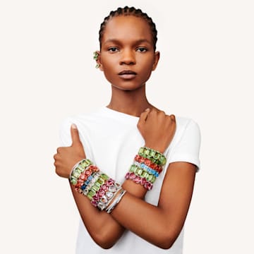 Letra bracelet, Peace, Green, Rhodium plated - Swarovski, 5615003
