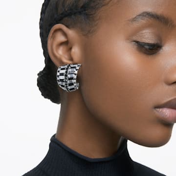 Hyperbola clip earrings, Mixed cuts, Black, Rhodium plated - Swarovski, 5615324