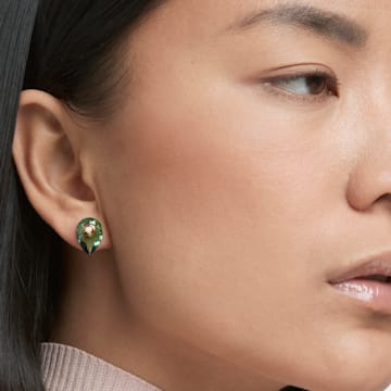 Numina stud earrings, Asymmetrical, Green, Gold-tone plated - Swarovski, 5615529