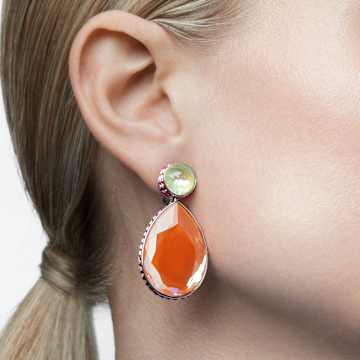 Orbita clip earrings, Asymmetrical design, Drop cut, Multicolored, Rhodium plated - Swarovski, 5616019