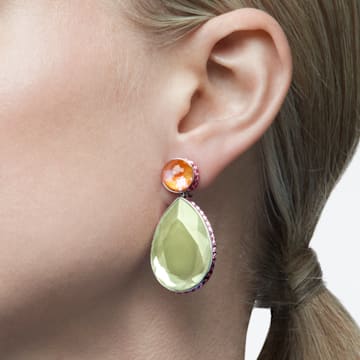 Orbita clip earrings, Asymmetrical design, Drop cut, Multicolored, Rhodium plated - Swarovski, 5616019
