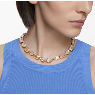 Orbita necklace, Magnetic closure, Mixed cuts, Multicoloured, Rhodium plated - Swarovski, 5616640