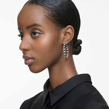 Ortyx hoop earrings, Triangle cut, Black, Rhodium plated - Swarovski, 5616911