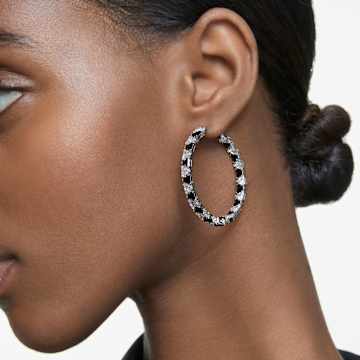 Ortyx hoop earrings, Triangle cut, Black, Rhodium plated - Swarovski, 5616911