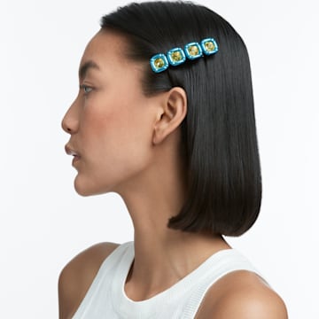 Hair clip, Cushion cut crystals, Blue, Gold-tone plated - Swarovski, 5617239