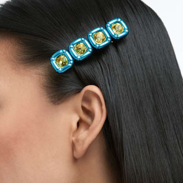 Hair clip, Cushion cut crystals, Blue, Gold-tone plated - Swarovski, 5617239
