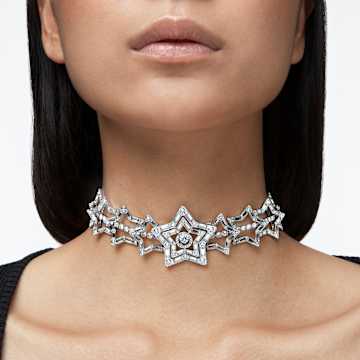 Stella 頸鍊, 星星, 白色, 鍍白金色 - Swarovski, 5617753