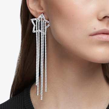 Boucles d'oreilles clip Stella, Étoile filante, Blanches, Métal rhodié - Swarovski, 5617755