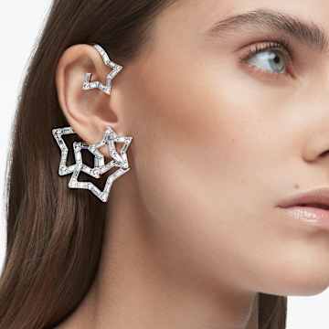 Cercei ear cuff Stella, Set (3), Tăieturi mixte, Stea, Alb, Placat cu rodiu - Swarovski, 5617757