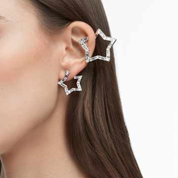 Stella ear cuff, Set (3), Mixed cuts, Star, White, Rhodium plated - Swarovski, 5617757