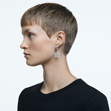 Stella drop earrings, Mixed cuts, Star, White, Rhodium plated - Swarovski, 5617767