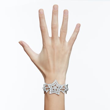 Stella bracelet, Mixed cuts, Star, Large, White, Rhodium plated - Swarovski, 5617880