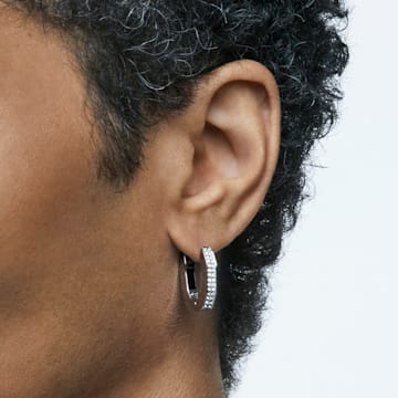 Dextera hoop earrings, Octagon shape, Pavé, Small, White, Rhodium plated - Swarovski, 5618307