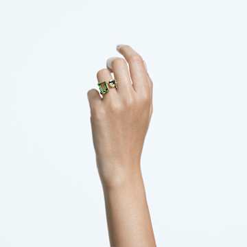 Millenia open ring, Octagon cut, Green, Gold-tone plated - Swarovski, 5619630