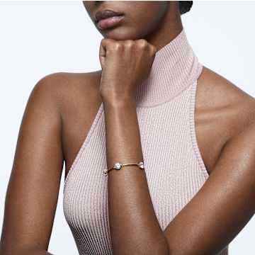 Constella bracelet, Round cut, White, Shiny gold-tone plated - Swarovski, 5622719