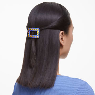 Sponka za lase, Okrogli rez, Pravokotna oblika, Modra, PVD zlatega odtenka - Swarovski, 5623076
