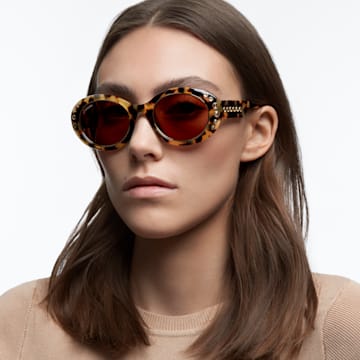 Sunglasses, Oversized, Pavé crystals, Brown - Swarovski, 5625304