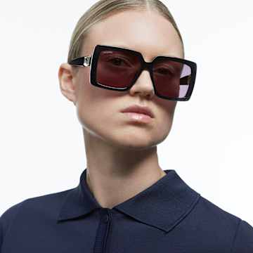 Sunglasses, Oversized, Square shape, SK0351 01A, Black - Swarovski, 5625305
