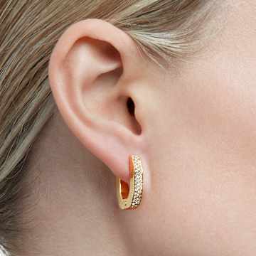 Cercei rotunzi Dextera, Formă octogonală, Mici, Albi, Placat cu auriu - Swarovski, 5626084