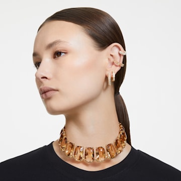 Dextera hoop earrings, Octagon, Pavé, Small, White, Gold-tone plated - Swarovski, 5626084