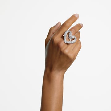 Δαχτυλίδι κοκτέιλ Una, Pavé, Καρδιά, Mεγάλο, Λευκό, Επιμετάλλωση ροδίου - Swarovski, 5627368