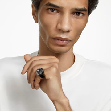 Numina 戒指, 方形切割, 黑色, 鍍黑鉻色 - Swarovski, 5628576
