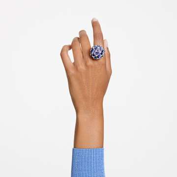 Curiosa cocktail ring, Triangle cut, Blue, Gold-tone plated - Swarovski, 5630307