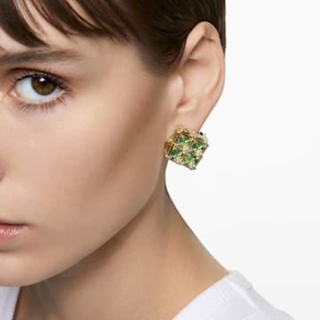 Curiosa stud earring, Single, Green, Gold-tone plated - Swarovski, 5630311