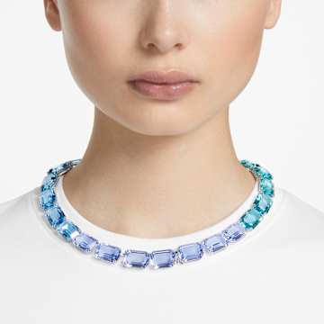 Millenia necklace, Octagon cut, Blue, Rhodium plated - Swarovski, 5630369