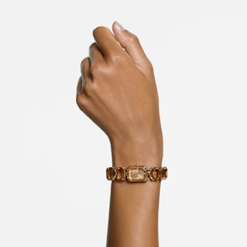Zegarek, Bransoletka z kryształami w szlifie ośmiokątnym, Brązowy, Powłoka w odcieniu szampańskiego złota - Swarovski, 5630831