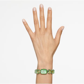 腕表, 八角形切割手链, 绿色, 香槟金色调润饰 - Swarovski, 5630834
