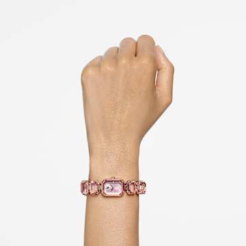 Zegarek, Bransoletka z kryształami w szlifie ośmiokątnym, Różowy, Powłoka w odcieniu różowego złota - Swarovski, 5630837