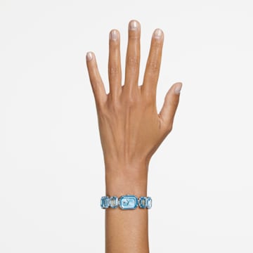Zegarek, Bransoletka z kryształami w szlifie ośmiokątnym, Niebieski, Stal szlachetna - Swarovski, 5630840