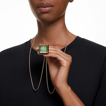 Pendant watch, Triangle cut, Green, Champagne gold-tone finish - Swarovski, 5631146