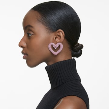 Una clip earrings, Pavé, Heart, Large, Pink, Rhodium plated - Swarovski, 5631171