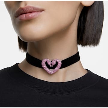 Una 束颈项链, 密镶, 心形, 粉红色, 镀铑 - Swarovski, 5631172