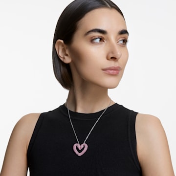 Una pendant, Heart, Medium, Pink, Rhodium plated - Swarovski, 5631931