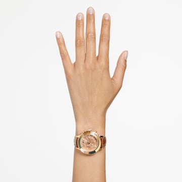 Octea Lux Chrono watch, Leather strap, Brown, Gold-tone finish - Swarovski, 5632260