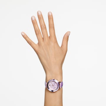 Octea Lux Chrono watch, Leather strap, Purple, Rose gold-tone finish - Swarovski, 5632263