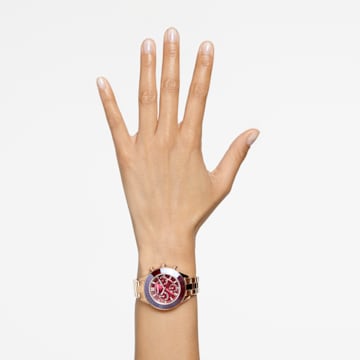 Octea Lux Sport horloge, Swiss Made, Metalen armband, Rood, Roségoudkleurige afwerking - Swarovski, 5632475