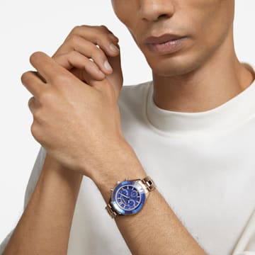 Octea Lux Sport watch, Metal bracelet, Blue, Champagne gold-tone finish - Swarovski, 5632481