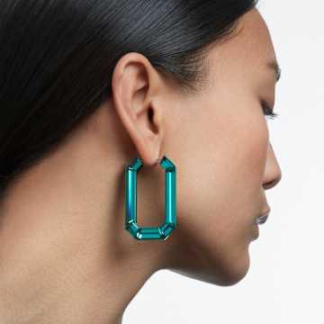 Obročasti uhani Lucent, Statement, Osemkotna oblika, Zeleni - Swarovski, 5633953