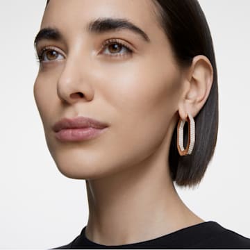 Dextera hoop earrings, Octagon shape, Pavé, Large, White, Rose gold-tone plated - Swarovski, 5634992