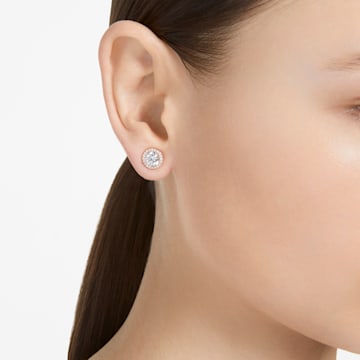 Constella 耳钉, 圆形切割、密镶, 白色, 镀玫瑰金色调 - Swarovski, 5636275