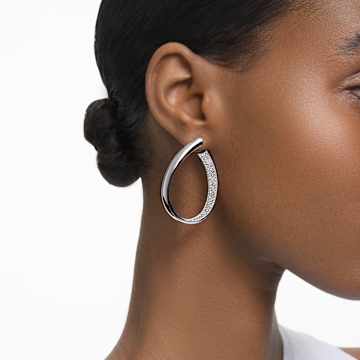 Exist hoop earrings, Medium, White, Rhodium plated - Swarovski, 5636490