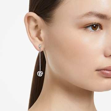 Generation clip earrings, Long, White, Rhodium plated - Swarovski, 5636510